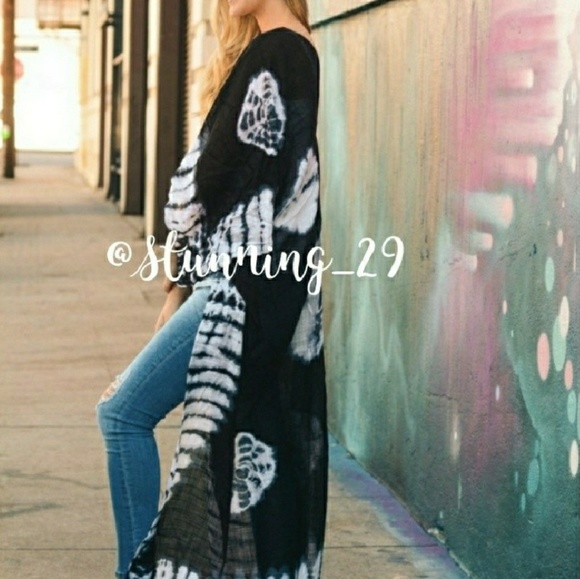 🆕BOHO BLACK TIE DYE OPEN FRONT LONG KIMONO DUSTER - Picture 8 of 8